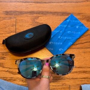 Costa Tortoise Frame Sunglasses with Reflective Blue Lenses